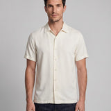 Sandro Men's Ecru Collared Short Sleeve Shirt Size L SHPCM00822