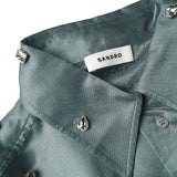 Sandro Women's Grey Rhinestones Linen Blend Shirt Size 36 FR 8 UK 4US SFPCM01012