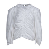 Sandro Paris Weiße Damenbluse mit langen Ärmeln und Raffung, Größe 3 L 12 SFPTO00557