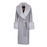 Maje Women's Grey Fur Wool Blend Long Coat Size 38 FR 10 UK 6 US MFPOU00911