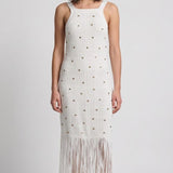 Sandro Women's White Knit Fringe Midi Dress Size 36 FR 8 UK 4 US SFPRO03693