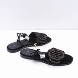 Maje Schwarze flache Sandalen mit Nieten und Bindeband für Damen, Größe 36 (EU), 3,5 (UK), 6 (US), MFACH00497