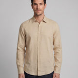 Sandro Men's Beige Long Sleeve Linen Blend Shirt Size S SHPCM00795