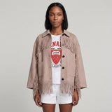Maje Women's Camel Fringes Wool Blend Short Coat Size 34 FR 6 UK 2 US MFPOU00810
