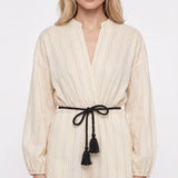 Maje Women's Beige Linen Blend Striped Belted Playsuit Size 38 M 10 MFPCO00266