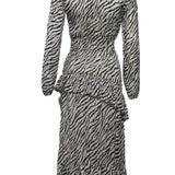 Maje Asymmetrisches Damenkleid mit weißem Zebra-Print, Größe 34 FR, 6 UK, 2 US, MFPRO00720