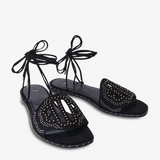 Maje Schwarze flache Sandalen mit Nieten und Bindeband für Damen, Größe 36 (EU), 3,5 (UK), 6 (US), MFACH00497