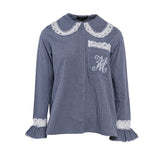 Maje Women's Navy Check Embroidered Shirt Size 38 FR 10 UK 6 US MFPCM00267