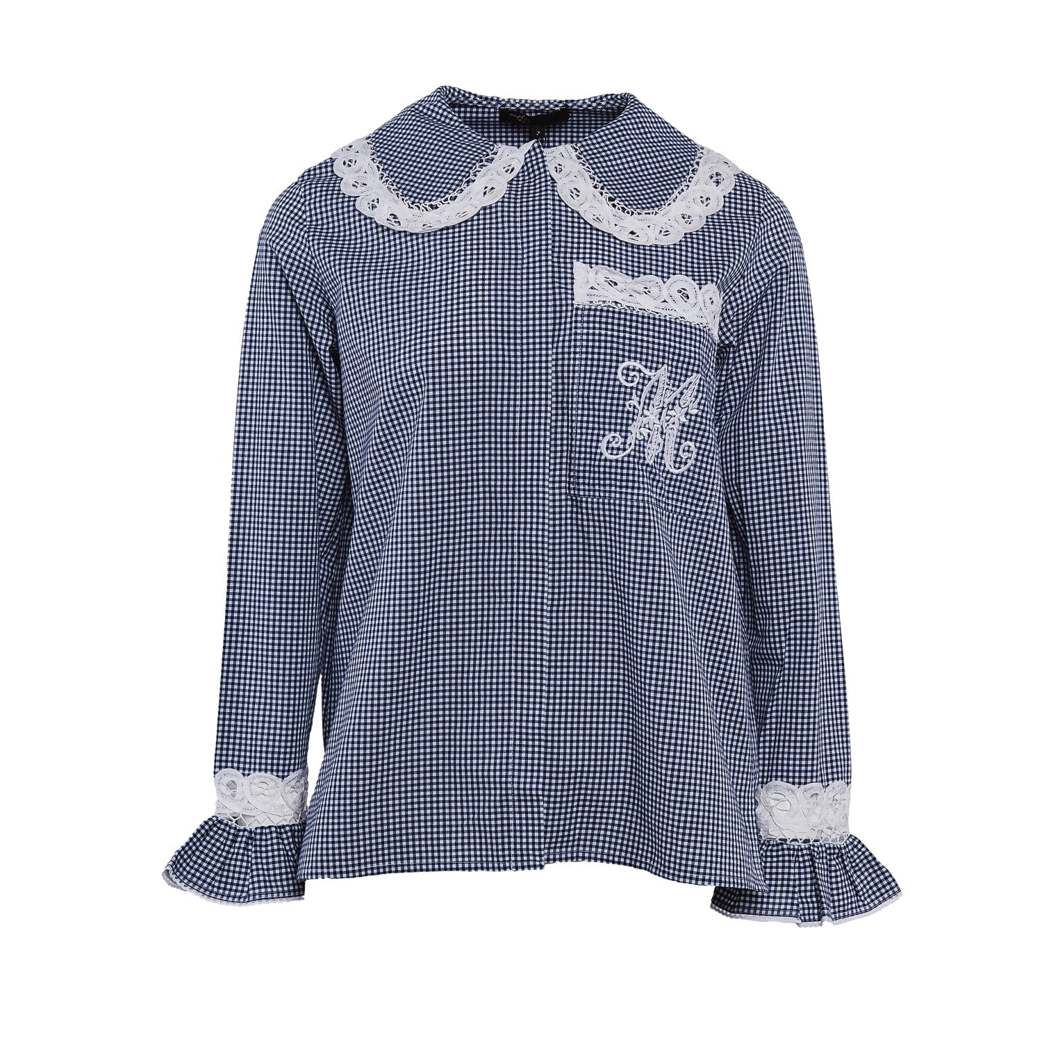 Maje Women's Navy Check Embroidered Shirt Size 38 FR 10 UK 6 US MFPCM00267