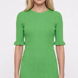 Maje Women's Green Knit Stretch Ruffle Short Dress Size 34 XS 6 MFPRO02595