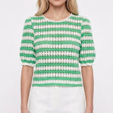 Maje Women's Green Crochet Knit Striped Top Size 36 FR 8 UK 4 US MFPPU00487
