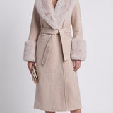 Maje Women's Beige Fur Wool Blend Long Coat Size 36 FR 8 UK 4 US MFPOU00696