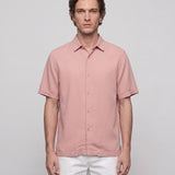 Sandro Paris Men's Pink Viscose Linen Short Sleeve Shirt Size S SHPCM00880