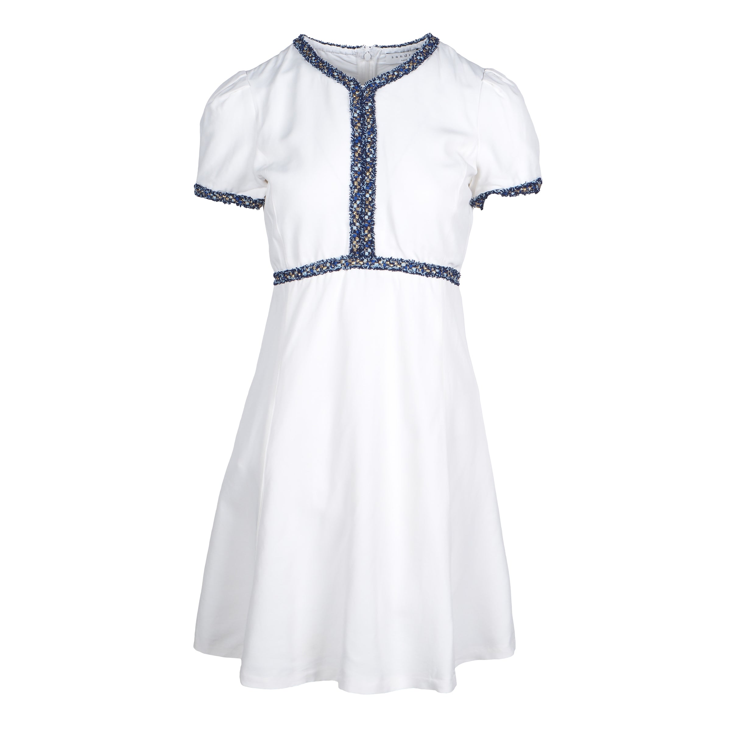 Sandro Women's White Short Sleeve V-Neck Dress Size 34FR 6UK 2US SFPRO01160