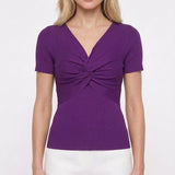 Sandro Women's Purple Rib Knit Tied Cropped Top Size 40 FR 12 UK 8 US SFPPU01780