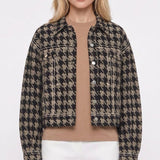 Sandro Paris Women's Black Knit Houndstooth Jacket Size 2 M 10 SFPCA00553