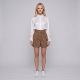 Maje Women's Beige Belted Cotton Shorts Size 40 FR 12 UK 8 US MFPSH00259