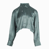Sandro Women's Grey Rhinestones Linen Blend Shirt Size 36 FR 8 UK 4US SFPCM01012