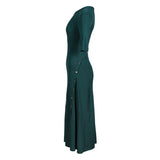 Maje Women's Dark Green Ribbed Knit Long Dress Size 40 FR 12 UK 8 US MFPRO02203