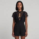Sandro Paris Women's Black Lace Short Sleeve Playsuit Size 34 XS UK 6 SFPCO00054