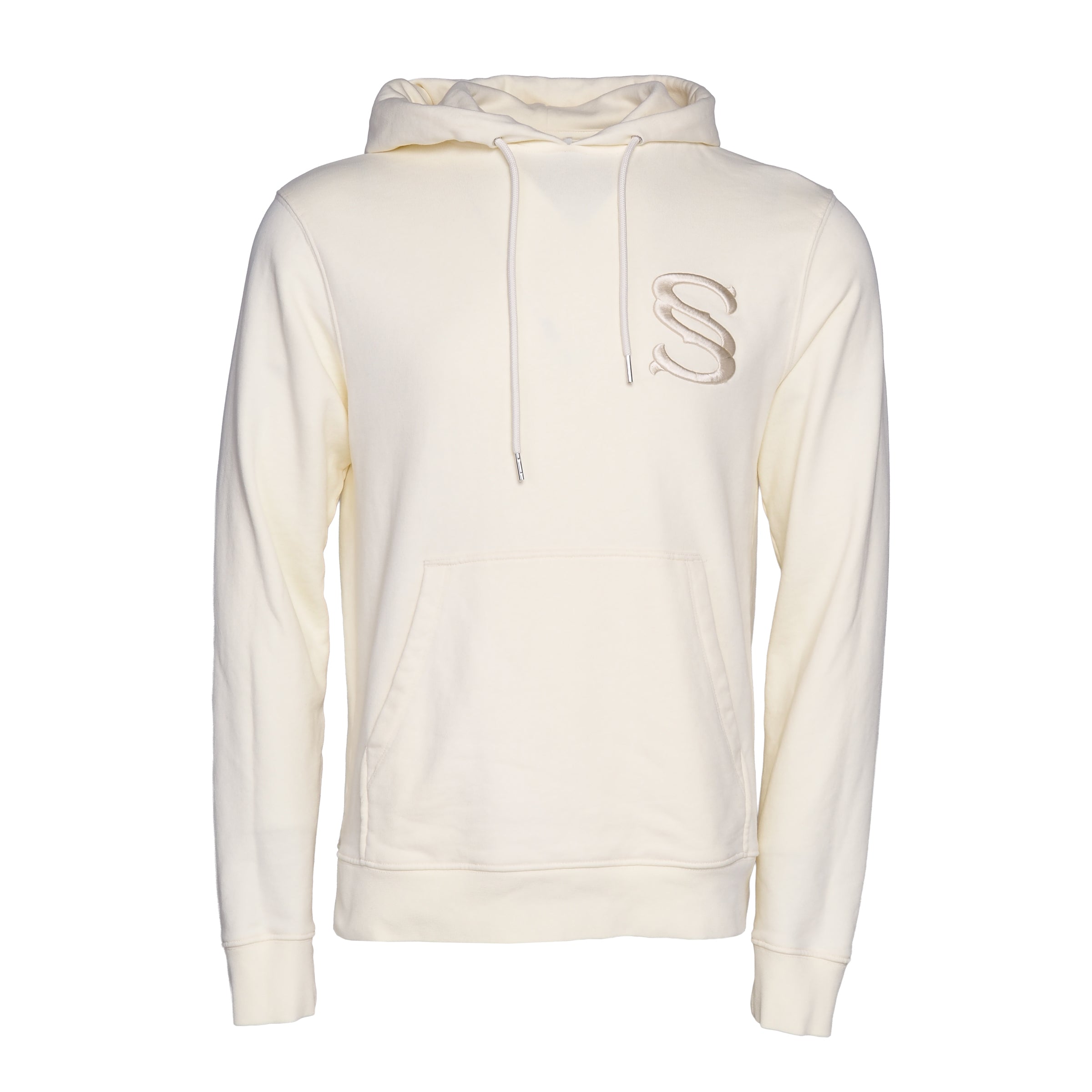 Sandro Paris Men's Ecru Embroidered Logo Hoodie Size M SHPSW00493