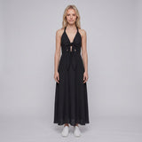 Sandro Paris Women's Black Fit & Flare Midi Dress Halter Neck Size 38 M UK 12