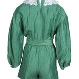 Maje Women's Green Embroidered Linen Blend Playsuit Size 36 S MFPCO00258