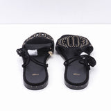 Maje Schwarze flache Sandalen mit Nieten und Bindeband für Damen, Größe 36 (EU), 3,5 (UK), 6 (US), MFACH00497