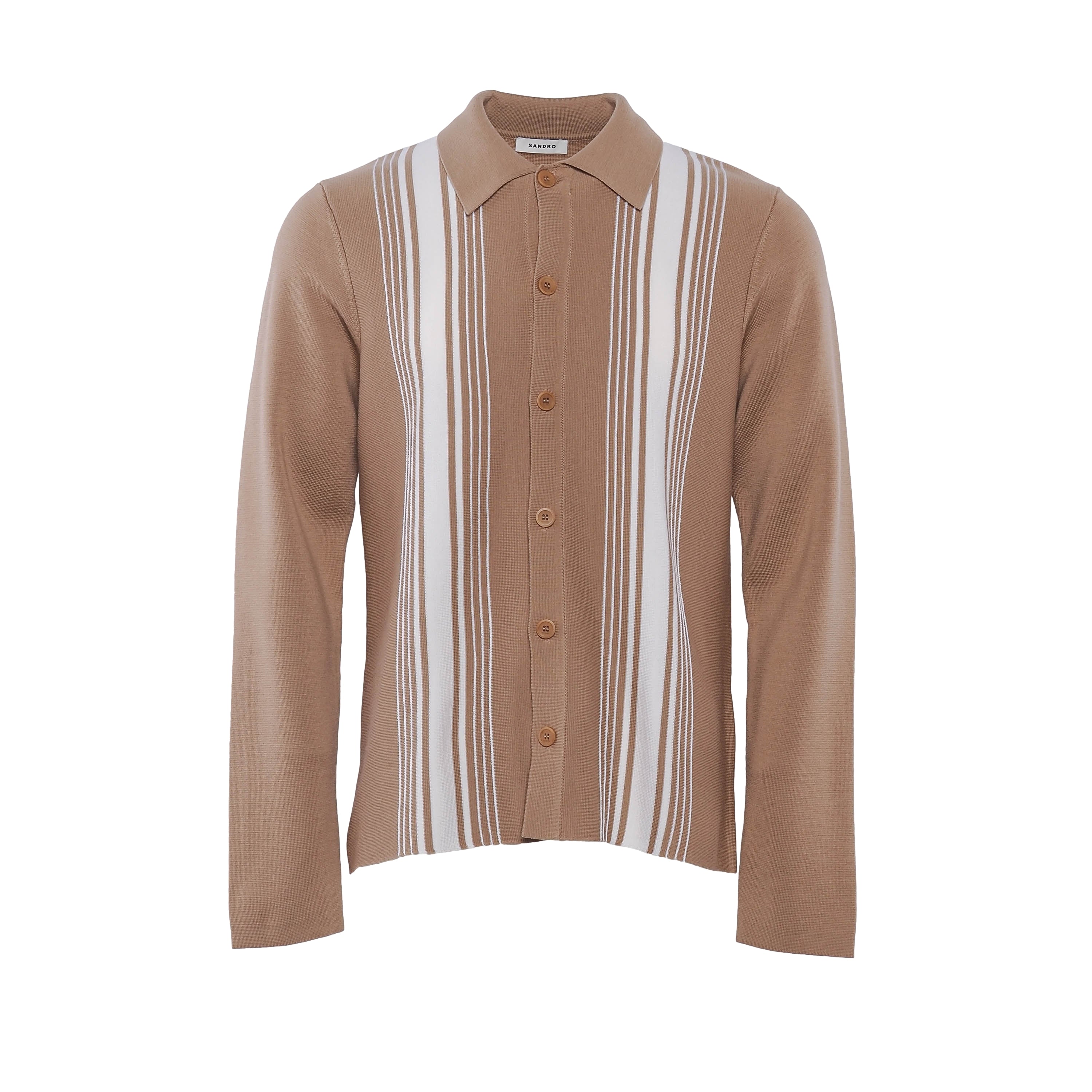 Sandro Men's Beige Knitted Striped Wool Blend Cardigan Size L SHPTR00388