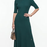 Maje Women's Dark Green Ribbed Knit Long Dress Size 40 FR 12 UK 8 US MFPRO02203
