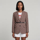 Maje Women's Brown Oversized Houndstooth Wool Coat Size 1 S MFPOU00890