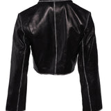 Sandro Women's Black Cropped Leather Jacket Size 36 FR 8 UK 4 US SFPBL00974