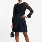 Sandro Women's Navy Pleated Lace Short Dress Size 36 FR 8 UK 4 US R20217H