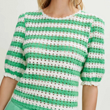 Maje Women's Green Crochet Knit Striped Top Size 36 FR 8 UK 4 US MFPPU00487
