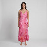 Sandro Women's Pink Satin Sleeveless  Wrap Dress Size 40 FR 12 UK 8US SFPRO03704