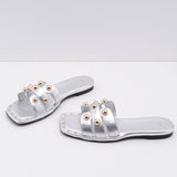 Maje Women's Silver Slip-On Flat Leather Sandals Size 36 EU 3 UK 6 US MFACH00660