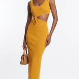 Sandro Women's Orange Rib Knit Midi Dress Size 40 FR 12 UK 8 US SFPRO02377