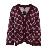 Maje Women's Burgundy Knit V-Neck Cardigan Size 36 FR 8 UK 4 US MFPCA00294