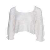 Maje Women's White Knit Flower Broach Cropped Top Size 38FR 10UK 6 US MFPPU00501
