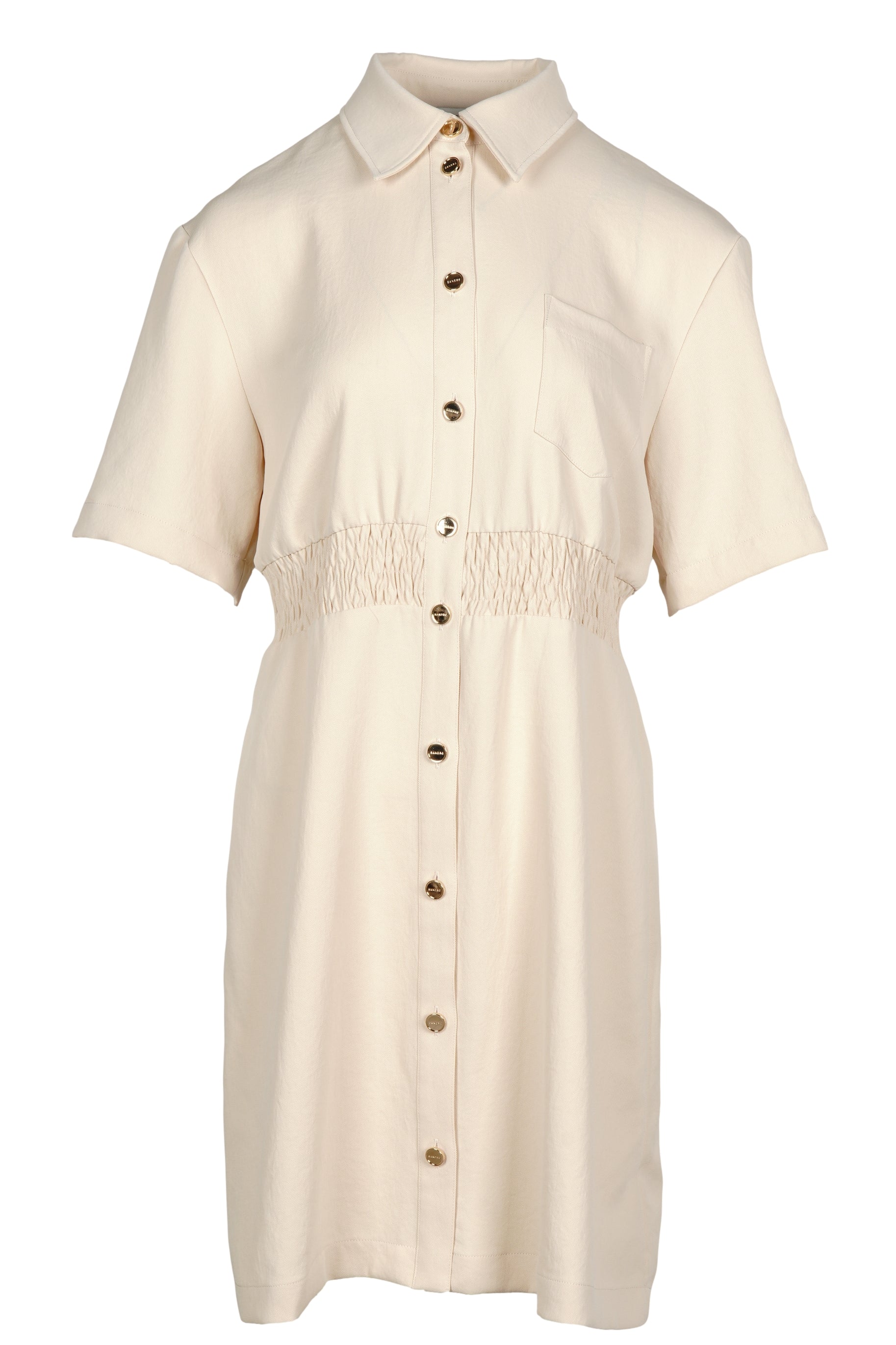 Sandro Women's Beige Button Up Short Dress Size 42 FR 14 UK 10 US SFPRO03597