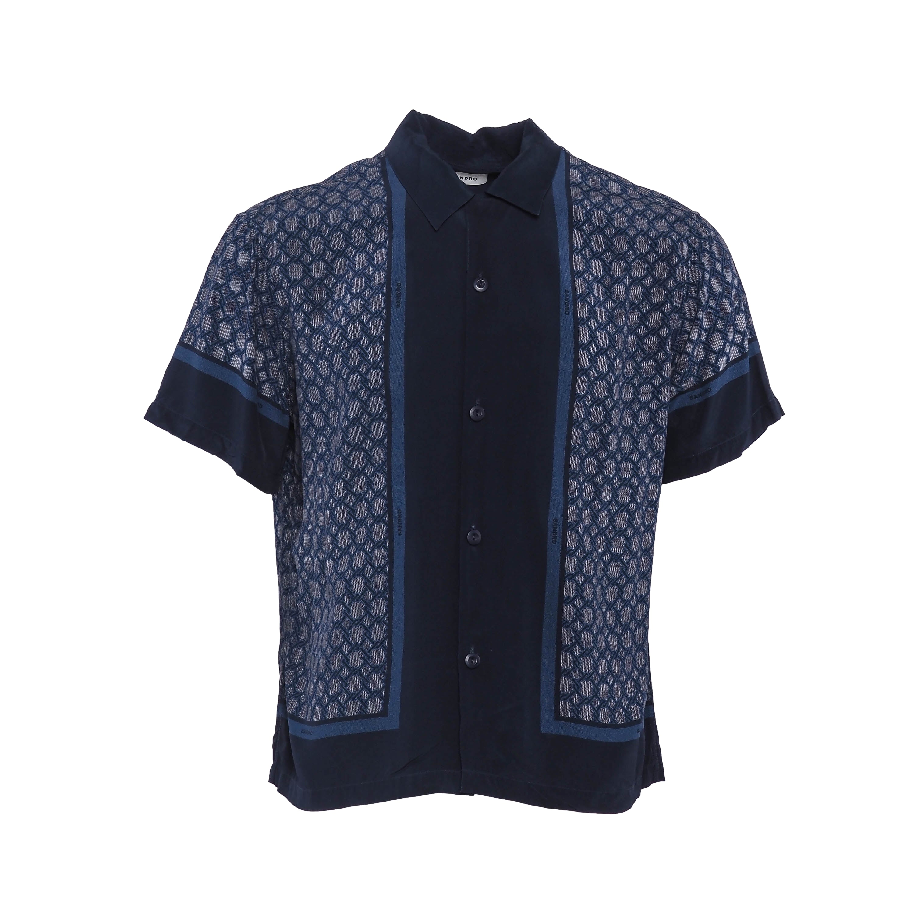 Sandro Men's Navy Viscose Short Sleeve Shirt Size S SHPCM01082 RRP:195EUR