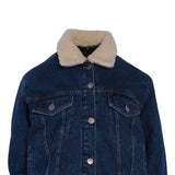 Maje Women's Blue Faux Fur Plaid Denim Jacket Size 38 FR 10 UK 6 US MFPBL00252