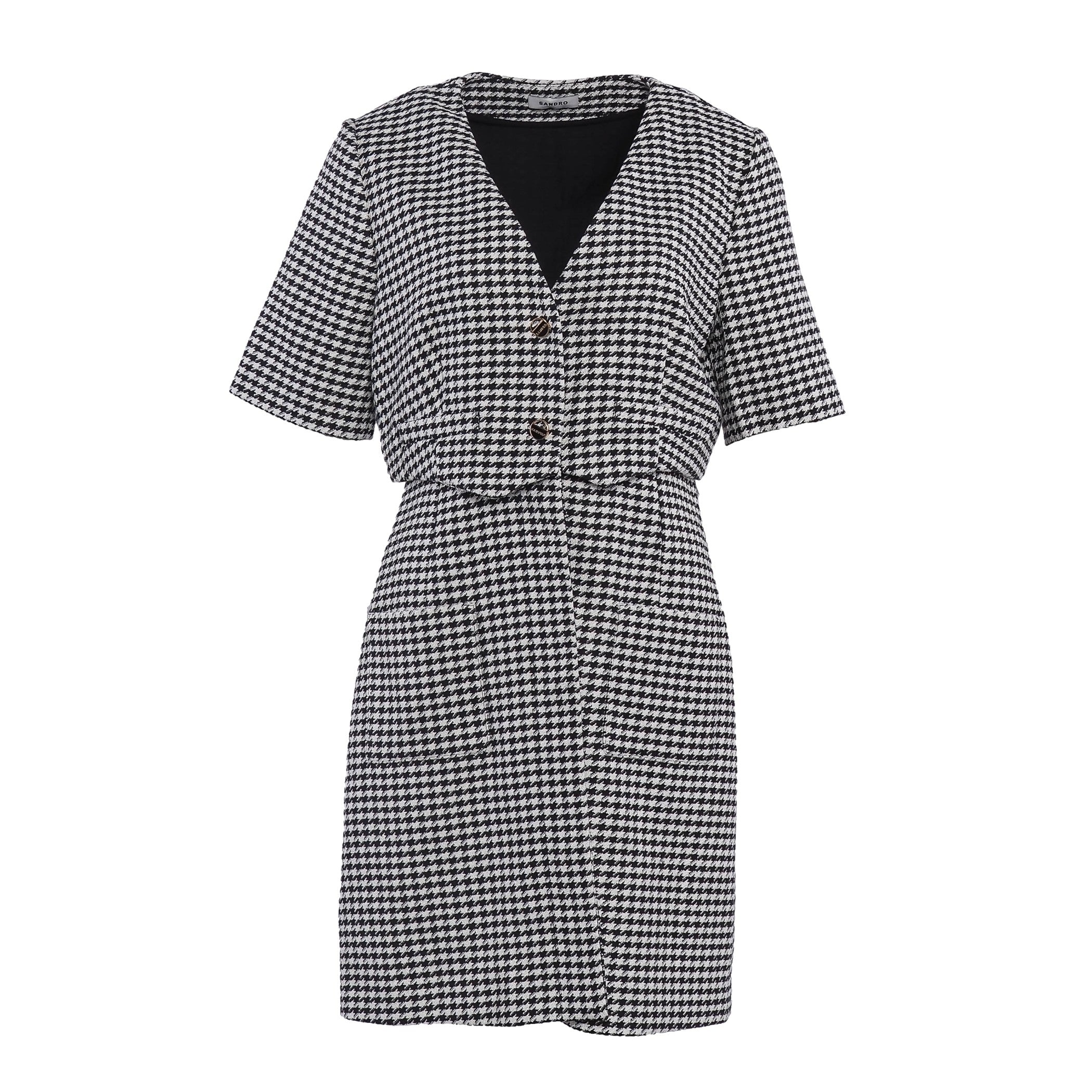 Sandro Women's Black Houndstooth Tweed Dress Size 40 FR 12 UK 8 US SFPRO03243