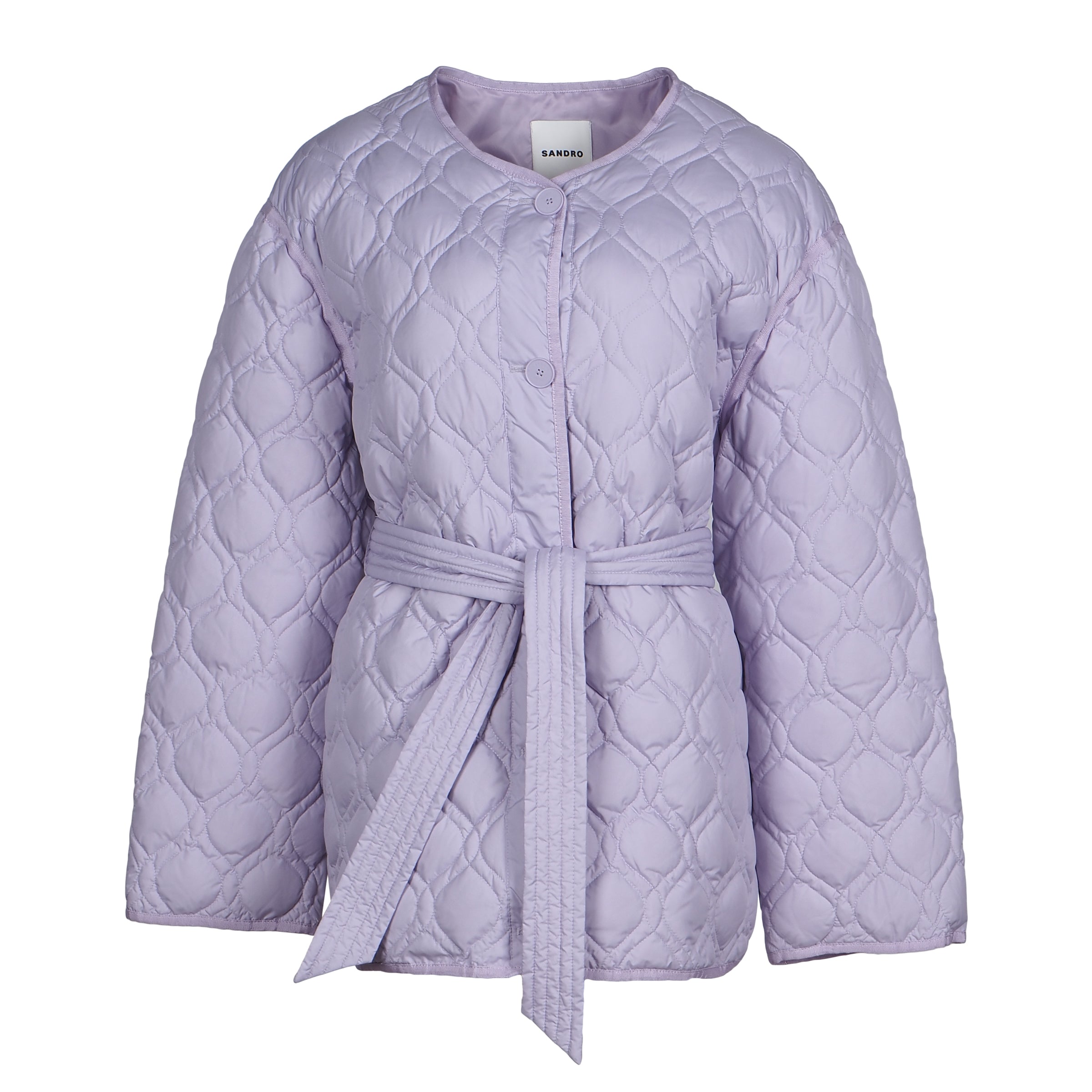 Sandro Paris Women's Purple Belted Button Quilted  Jacket Size 42 XL UK 14