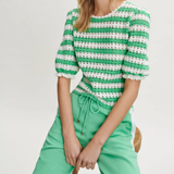 Maje Women's Green Crochet Knit Striped Top Size 36 FR 8 UK 4 US MFPPU00487