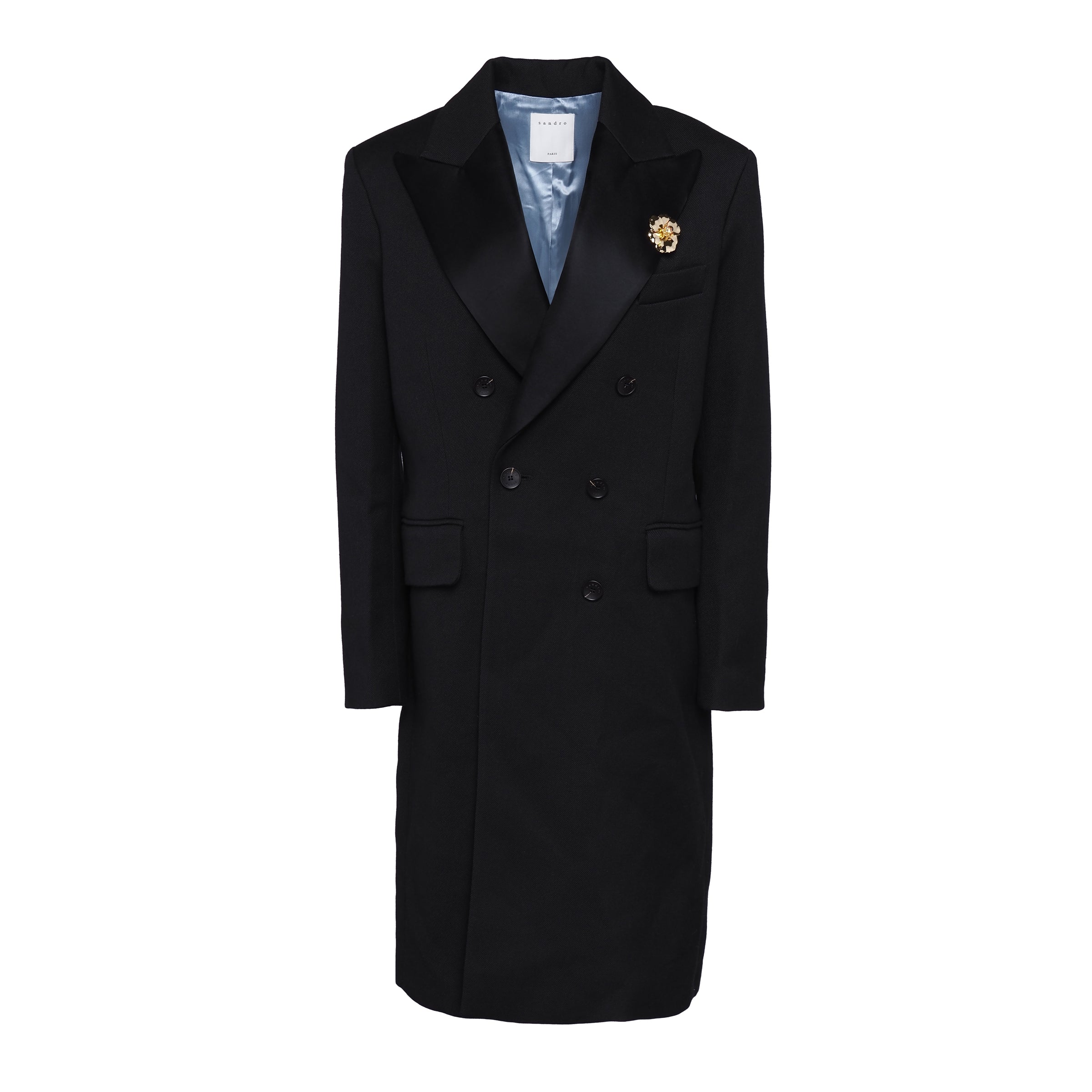 Sandro Women's Black With Brooch Wool Blend Coat Size 40 FR 12 UK 8US SFPOU00323