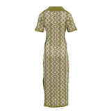 Sandro Paris Langes Damenkleid aus grünem, locker gestricktem Baumwollstoff, Größe 36 S, Artikelnummer SFPRO03066