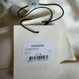 Sandro Paris Langes Damenkleid aus ecrufarbenem Satin mit langen Ärmeln, Größe 40 L 12 SFPRO03284