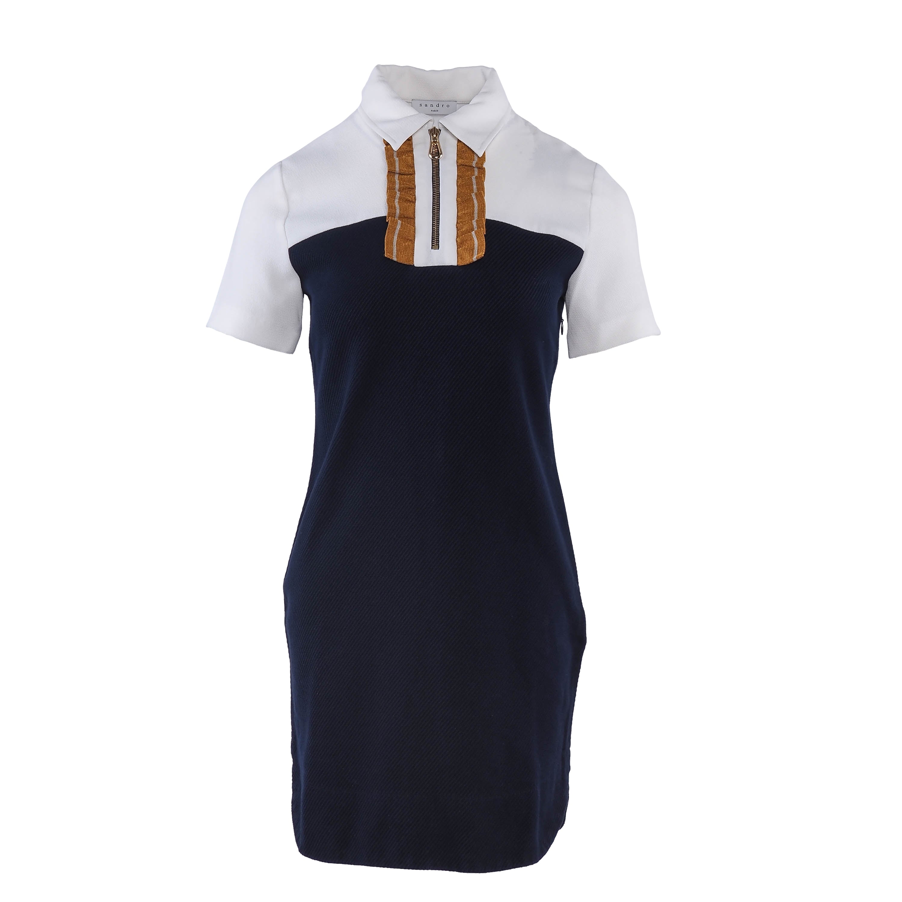 Sandro Damenkleid, marineblau, kurzärmelig, 100 % Baumwolle , Größe 40, FR 12, UK 8, US R20465E