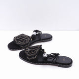 Maje Schwarze flache Sandalen mit Nieten und Bindeband für Damen, Größe 36 (EU), 3,5 (UK), 6 (US), MFACH00497